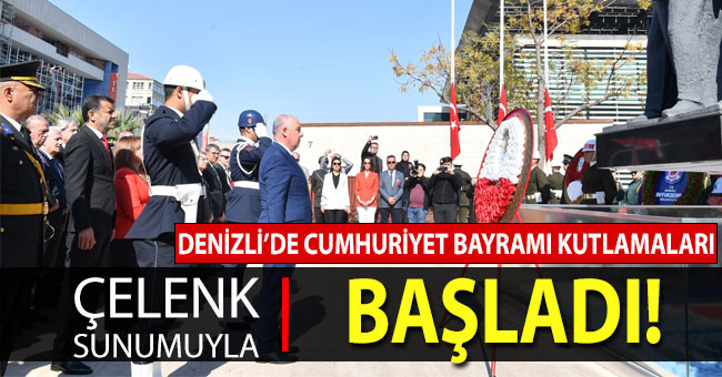 Denizli’de Cumhuriyet Bayramı kutlamaları çelenk töreniyle başladı