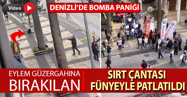 Eylem güzergahına bırakılan sırt çantası fünyeyle patlatıldı